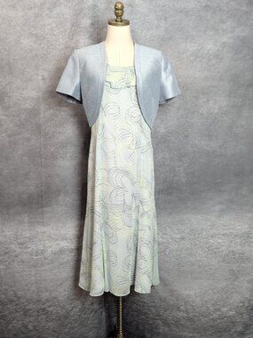 Vintage JACQUES VERT 2 pc Mother of Bride Midi Dress Bolero Jacket Set 8 Pastel